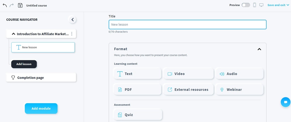 GetResponse's course building interface